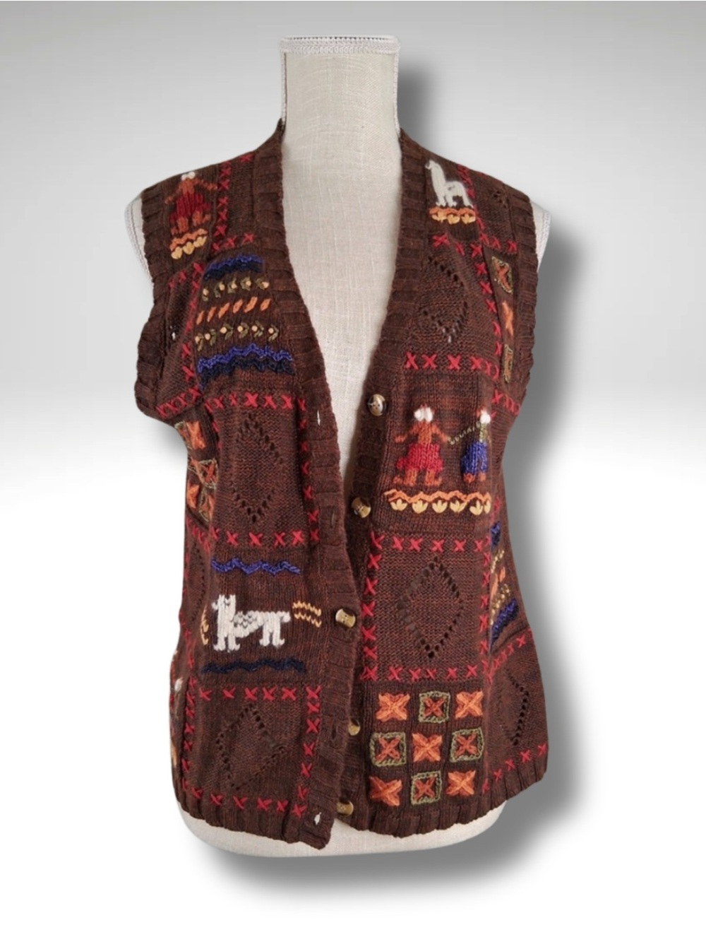 White Stag Brown Knit Animal Motif Sweater Vest